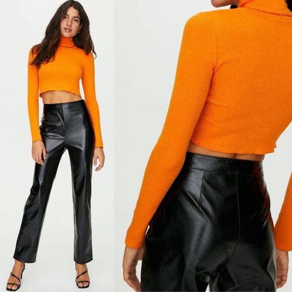 Aritzia Wilfred Vegan Leather Vinyl High Rise Straight Pant In Black Size 6 - Picture 1 of 6